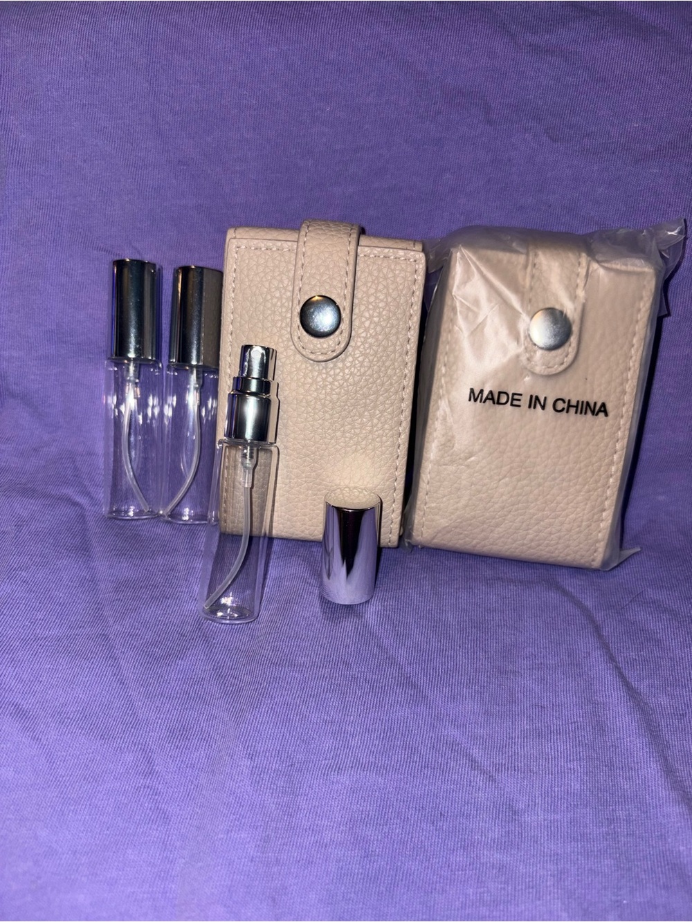 Beige Leather Travel Perfume Atomizer Set